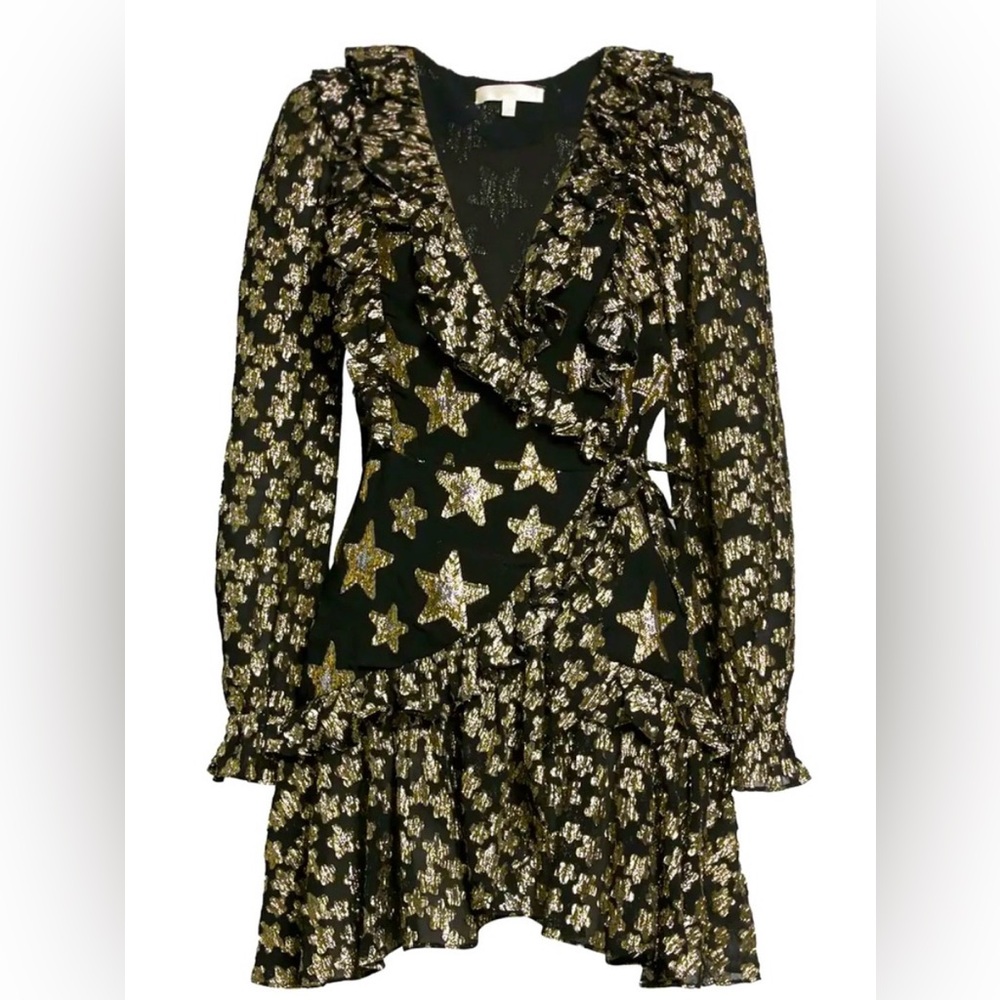 ✨ LoveShackFancy Black Findlay Gold Star Wrap
Mini Dress ✨